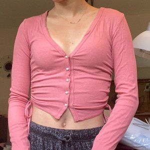 Forever 21 Pink Ribbed Long Sleeve Cropped Shirt S